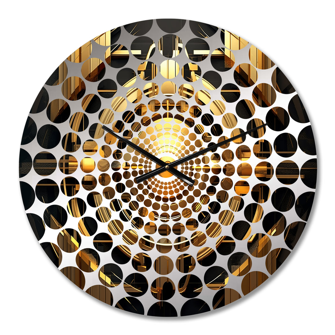 Gold Black Fractal Tide I - Abstract Metal Wall Clock