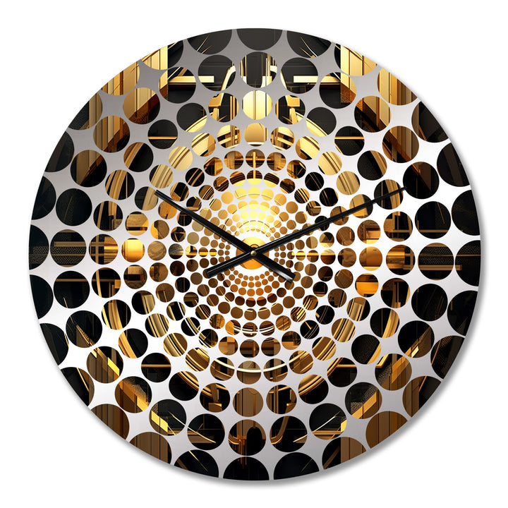 Gold Black Fractal Tide I - Abstract Metal Wall Clock