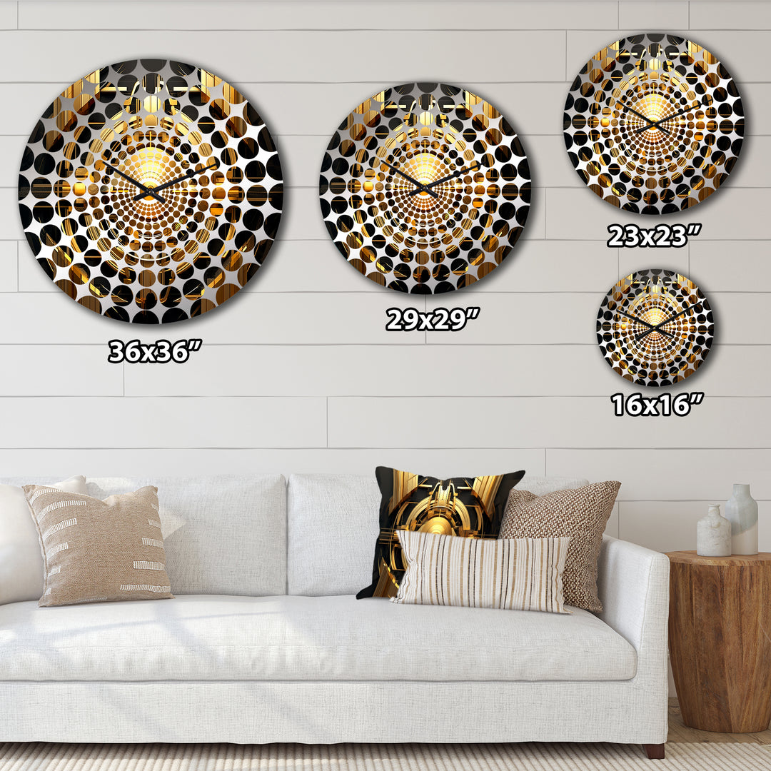 Gold Black Fractal Tide I - Abstract Metal Wall Clock