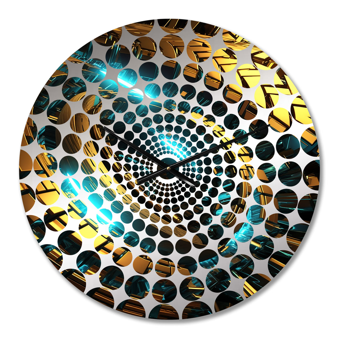 Green Gold Abyssal Vortex - Abstract Metal Wall Clock