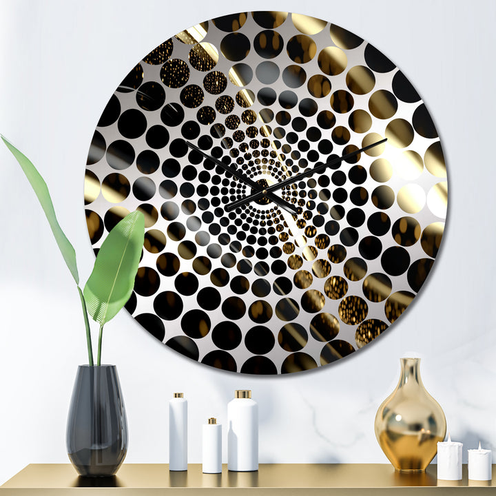 Gold Black Surreal Tides IV - Abstract Metal Wall Clock
