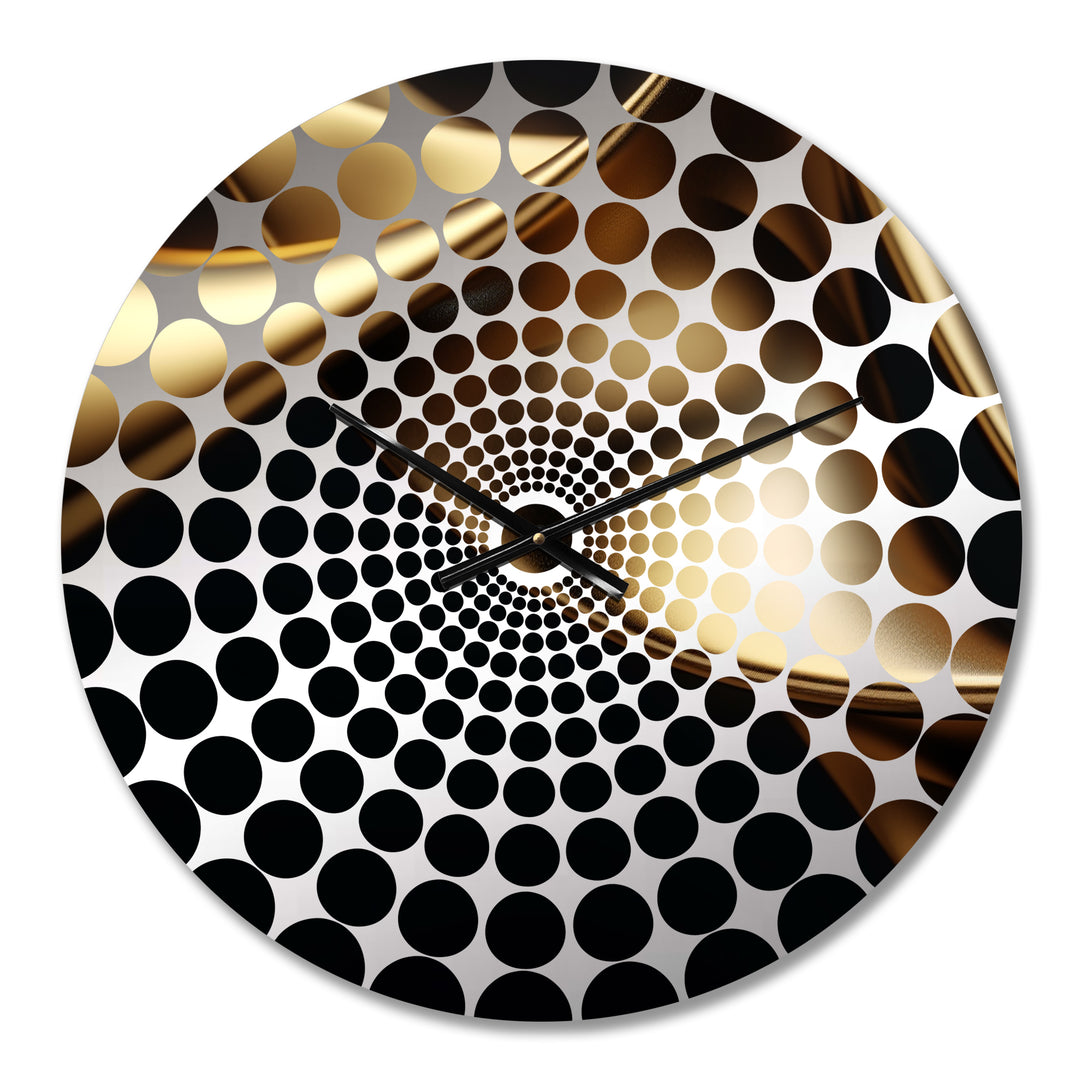 Gold and Black Surreal Tides I - Abstract Metal Wall Clock
