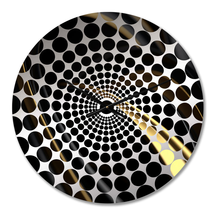 Gold and Black Surreal Tides II - Abstract Metal Wall Clock