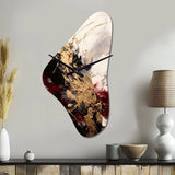 Gold and Red Fluid Fusion I - Asymmetric Metal Wall Clock