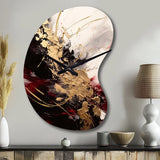 Gold and Red Fluid Fusion I - Asymmetric Metal Wall Clock