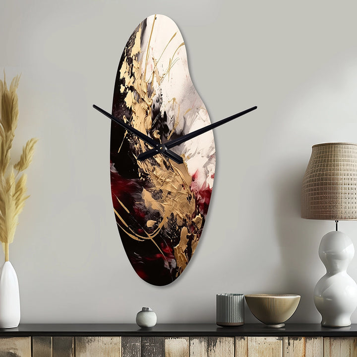 Gold and Red Fluid Fusion I - Asymmetric Metal Wall Clock