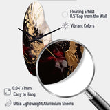 Gold and Red Fluid Fusion I - Asymmetric Metal Wall Clock