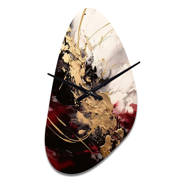 Gold and Red Fluid Fusion I - Asymmetric Metal Wall Clock