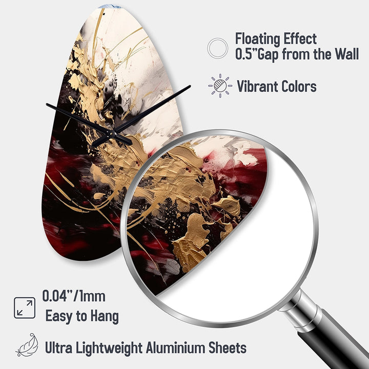 Gold and Red Fluid Fusion I - Asymmetric Metal Wall Clock