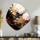 Gold and Red Fluid Fusion I - Asymmetric Metal Wall Clock