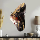 Gold and Red Fluid Fusion II - Asymmetric Metal Wall Clock