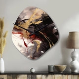 Gold and Red Fluid Fusion II - Asymmetric Metal Wall Clock