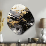 Gold and Grey Fluid Fusion I - Asymmetric Metal Wall Clock