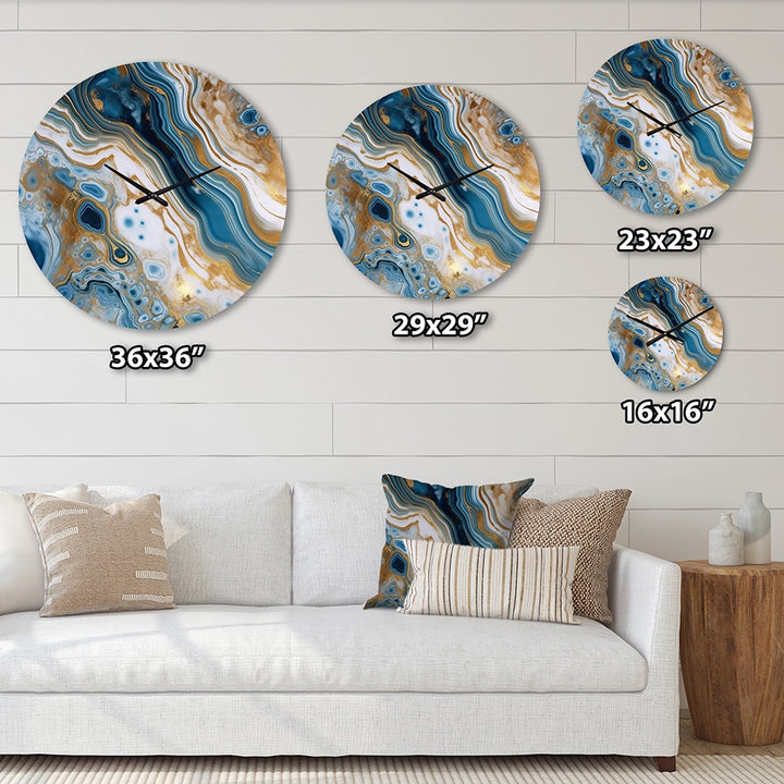 Blue and White Marble Dreams - Abstract Metal Wall Clock