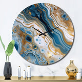 Blue and White Marble Dreams - Abstract Metal Wall Clock