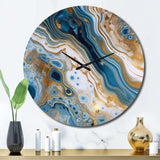 Blue and White Marble Dreams - Abstract Metal Wall Clock