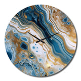 Blue and White Marble Dreams - Abstract Metal Wall Clock