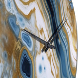 Blue and White Marble Dreams - Abstract Metal Wall Clock