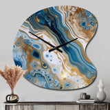 Blue and White Marble Dreams - Asymmetric Metal Wall Clock