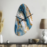 Blue and White Marble Dreams - Asymmetric Metal Wall Clock