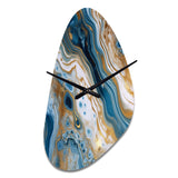 Blue and White Marble Dreams - Asymmetric Metal Wall Clock