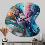 Teal Pink Aqua Symphony - Asymmetric Metal Wall Clock