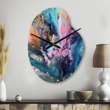 Teal Pink Aqua Symphony - Asymmetric Metal Wall Clock