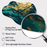 Teal and Gold Liquid Magic I - Asymmetric Metal Wall Clock