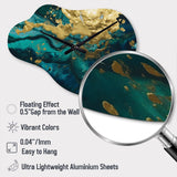 Teal and Gold Liquid Magic I - Asymmetric Metal Wall Clock