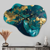 Teal and Gold Liquid Magic II - Asymmetric Metal Wall Clock