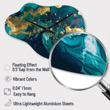Teal and Gold Liquid Magic II - Asymmetric Metal Wall Clock
