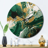 Green and Gold Liquid Magic I - Abstract Metal Wall Clock