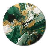 Green and Gold Liquid Magic I - Abstract Metal Wall Clock