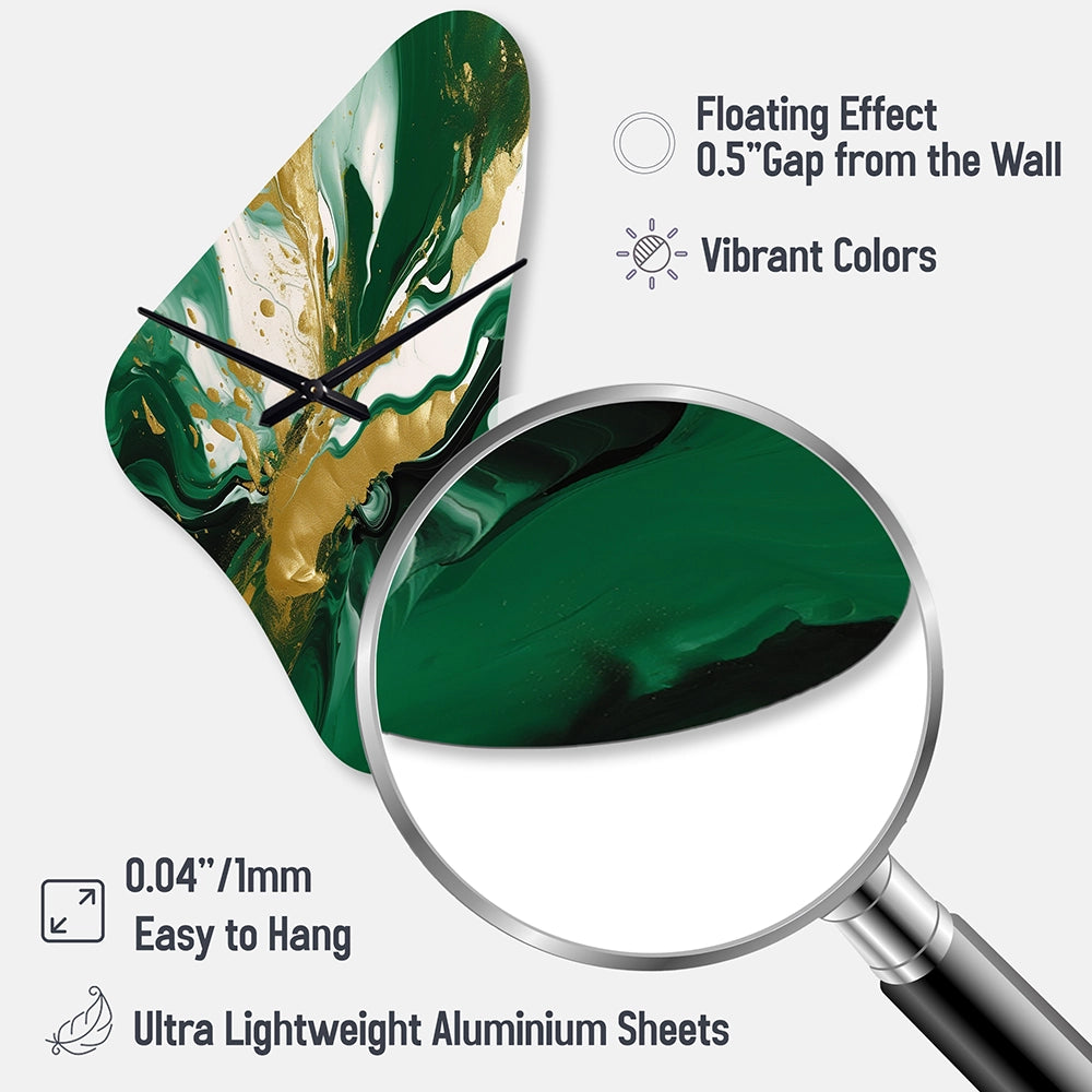 Green and Gold Liquid Magic II - Asymmetric Metal Wall Clock