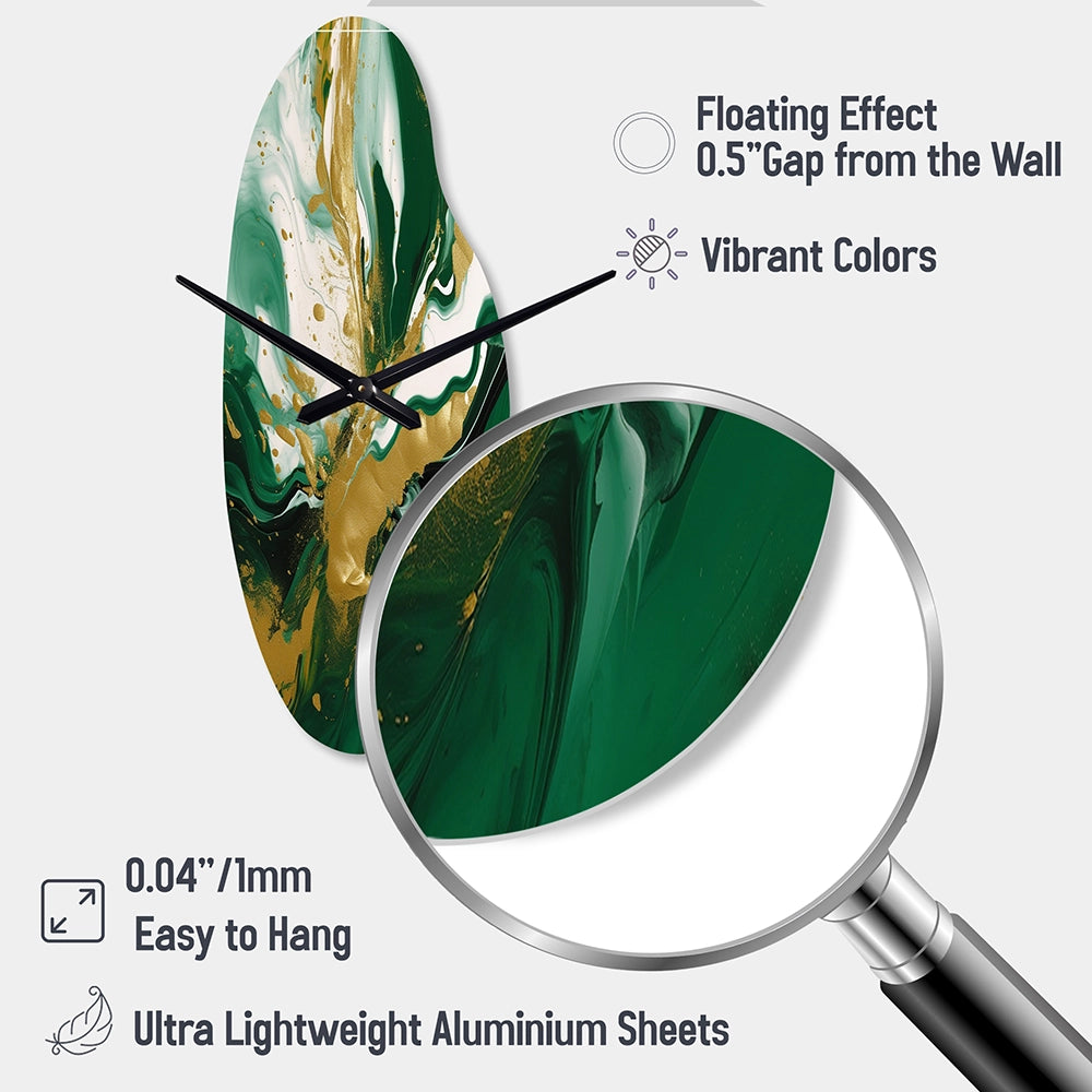 Green and Gold Liquid Magic II - Asymmetric Metal Wall Clock