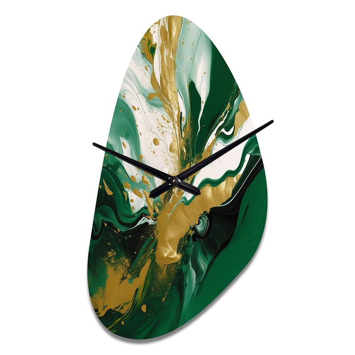 Green and Gold Liquid Magic II - Asymmetric Metal Wall Clock