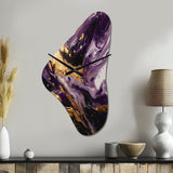 Purple and Gold Liquid Magic I - Asymmetric Metal Wall Clock