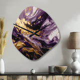 Purple and Gold Liquid Magic I - Asymmetric Metal Wall Clock