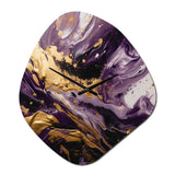 Purple and Gold Liquid Magic I - Asymmetric Metal Wall Clock