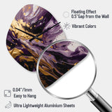 Purple and Gold Liquid Magic I - Asymmetric Metal Wall Clock