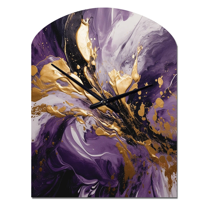 Purple and Gold Liquid Magic II - Asymmetric Metal Wall Clock