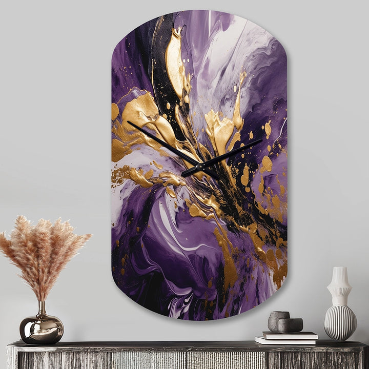 Purple and Gold Liquid Magic II - Asymmetric Metal Wall Clock