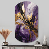 Purple and Gold Liquid Magic II - Asymmetric Metal Wall Clock