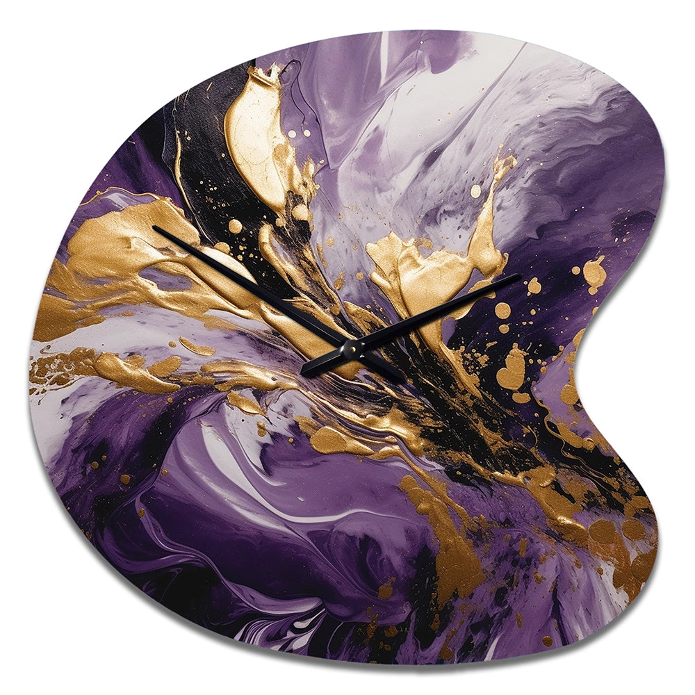 Purple and Gold Liquid Magic II - Asymmetric Metal Wall Clock