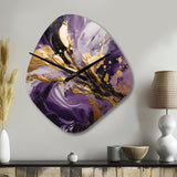 Purple and Gold Liquid Magic II - Asymmetric Metal Wall Clock