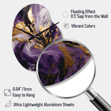 Purple and Gold Liquid Magic II - Asymmetric Metal Wall Clock