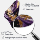 Purple and Gold Liquid Magic III - Asymmetric Metal Wall Clock