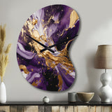 Purple and Gold Liquid Magic III - Asymmetric Metal Wall Clock