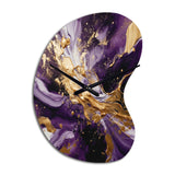 Purple and Gold Liquid Magic III - Asymmetric Metal Wall Clock