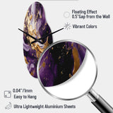 Purple and Gold Liquid Magic III - Asymmetric Metal Wall Clock